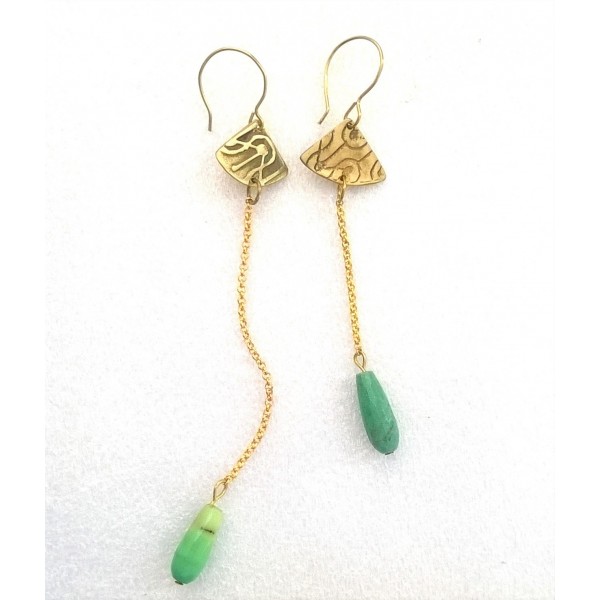 Σκουλαρίκια με αλυσίδα και πράσινο αχάτη Ffea-4